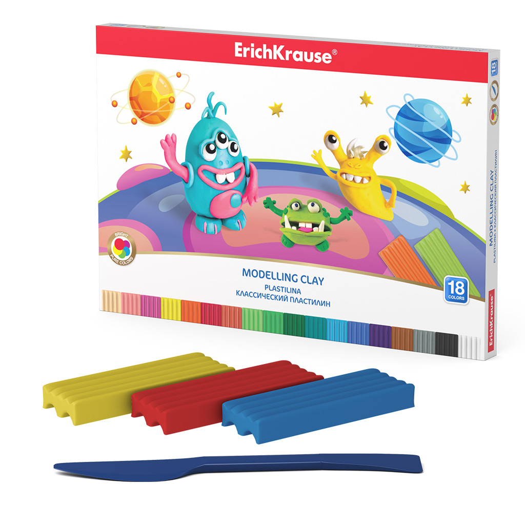 Plastilin ERICHKRAUSE® KLASSIK COSMIC MONSTERS 18 RƏNG, 324GR / 58471