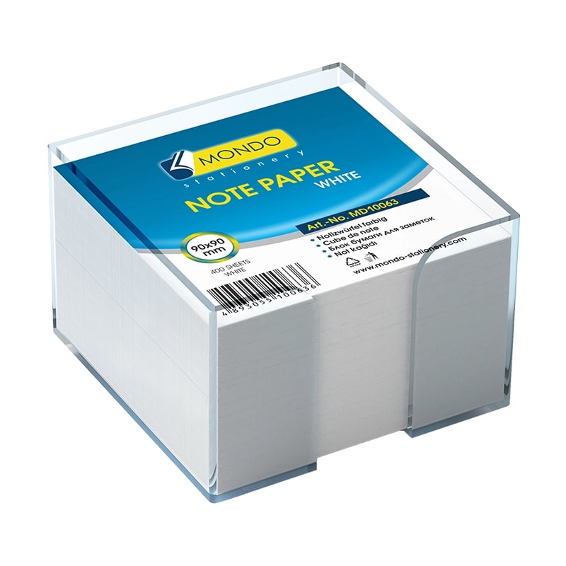 Qeyd kağızı 400 v / 9x9 mm / şəffaf qabda yapışqansız ağ / MD10063 / MONDO