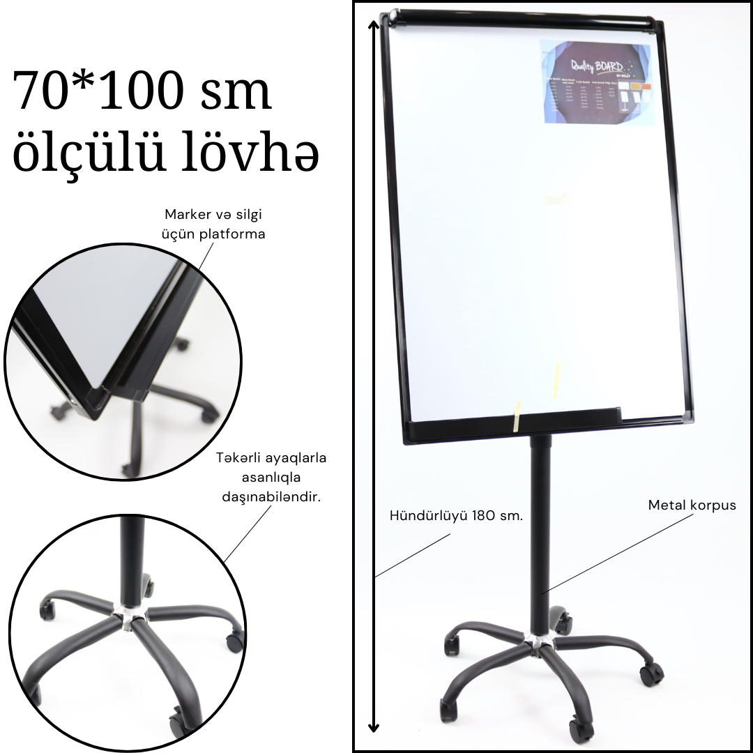 Lövhə ağ 70*100  flip chart təkərli