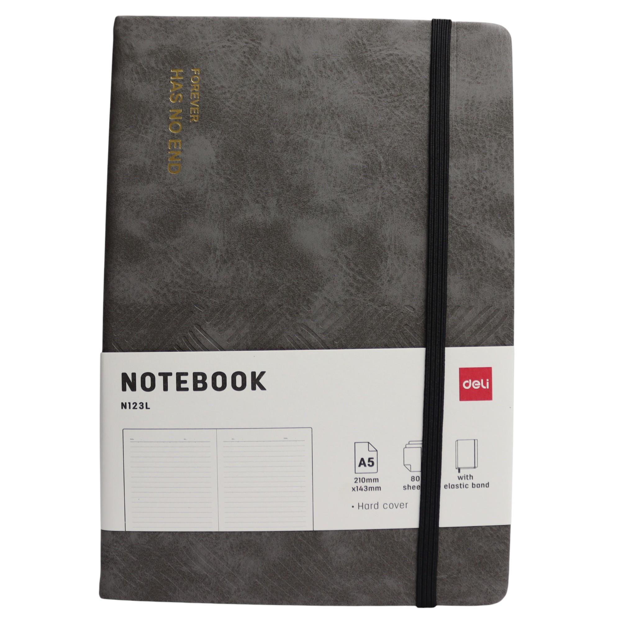 Bloknot Deli N123L A5 80v Dəri üzlü boz																