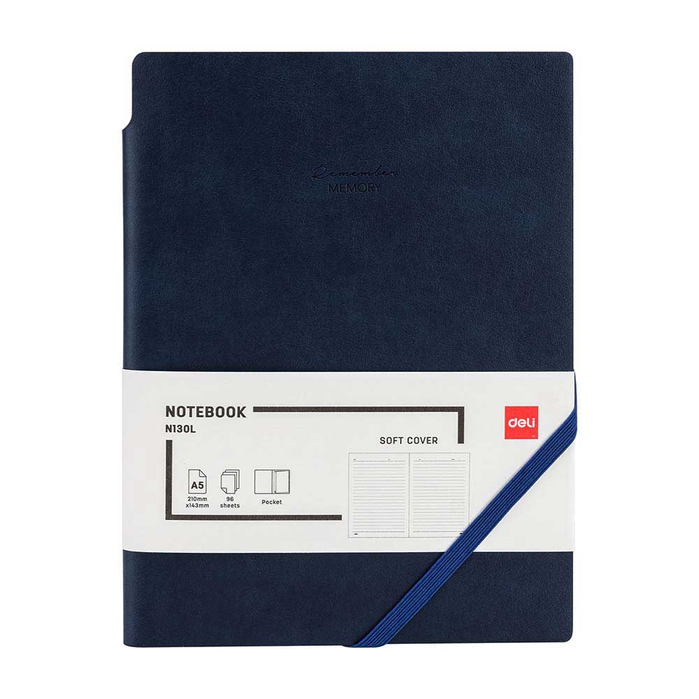 Bloknot Deli N130L A5 96v Dəri üzlü mavi