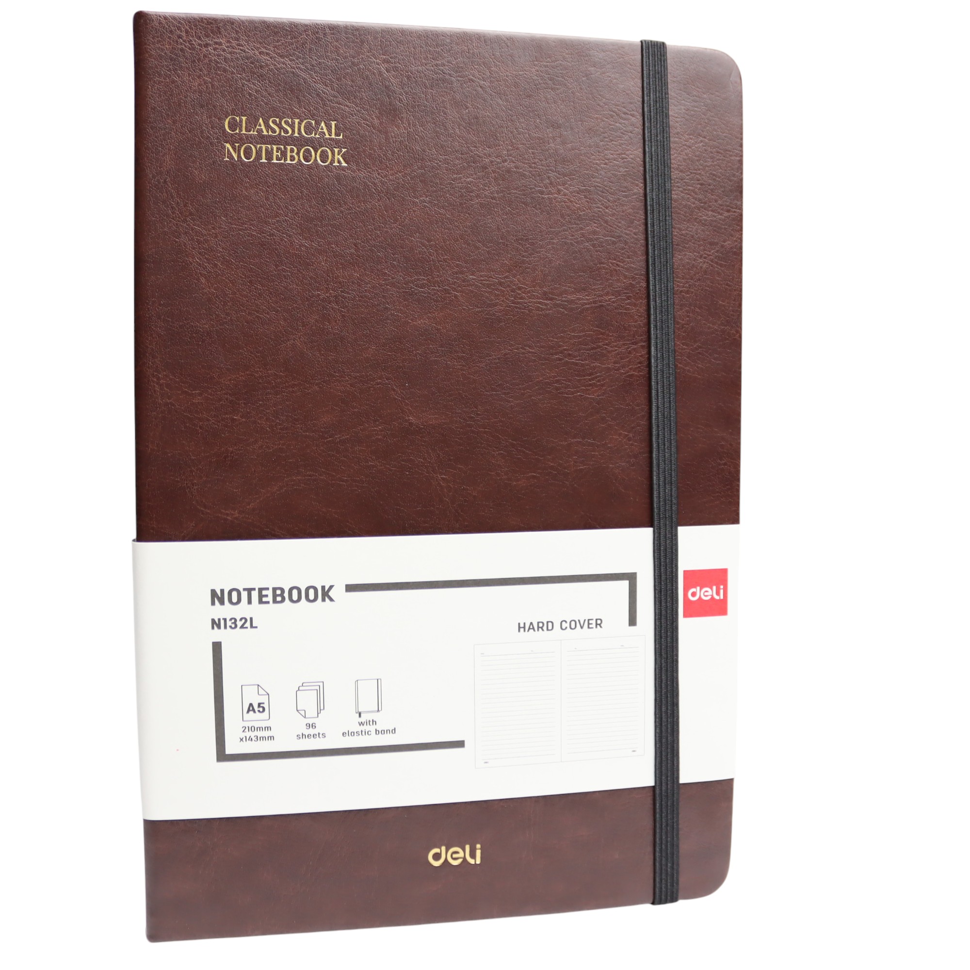 Bloknot Deli N132L A5 96v Dəri üzlü qəhvəyi