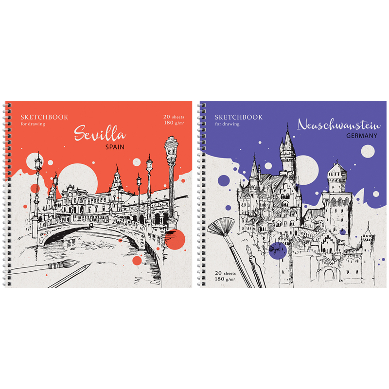 SKETCH BOOK ARTSPACE 20V 250*250 180Г/М2 "COUNTRIES" SPIRALDA / Сак20грг_38352