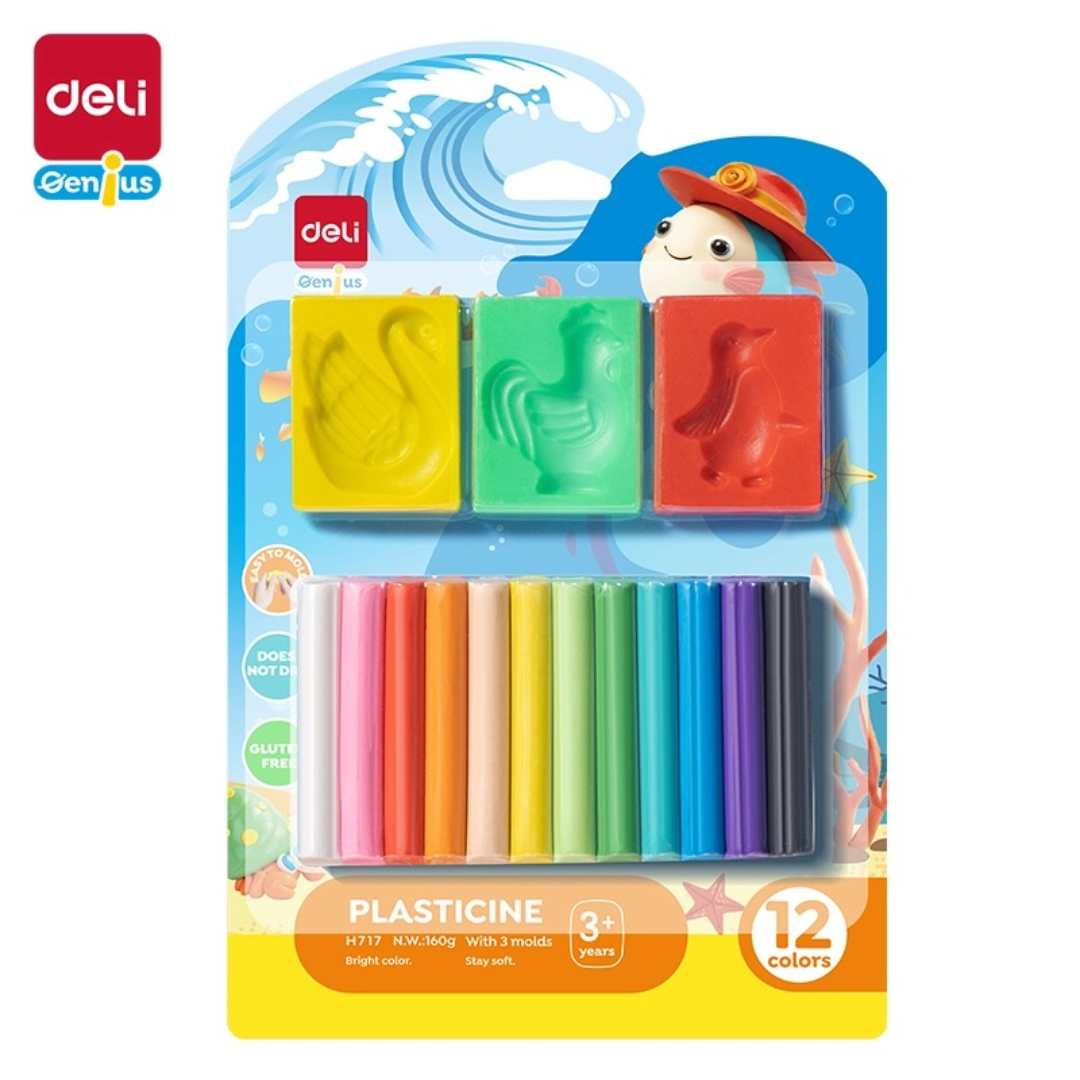 Plastilin 12 rəng+3 qəlib / H717 / Deli